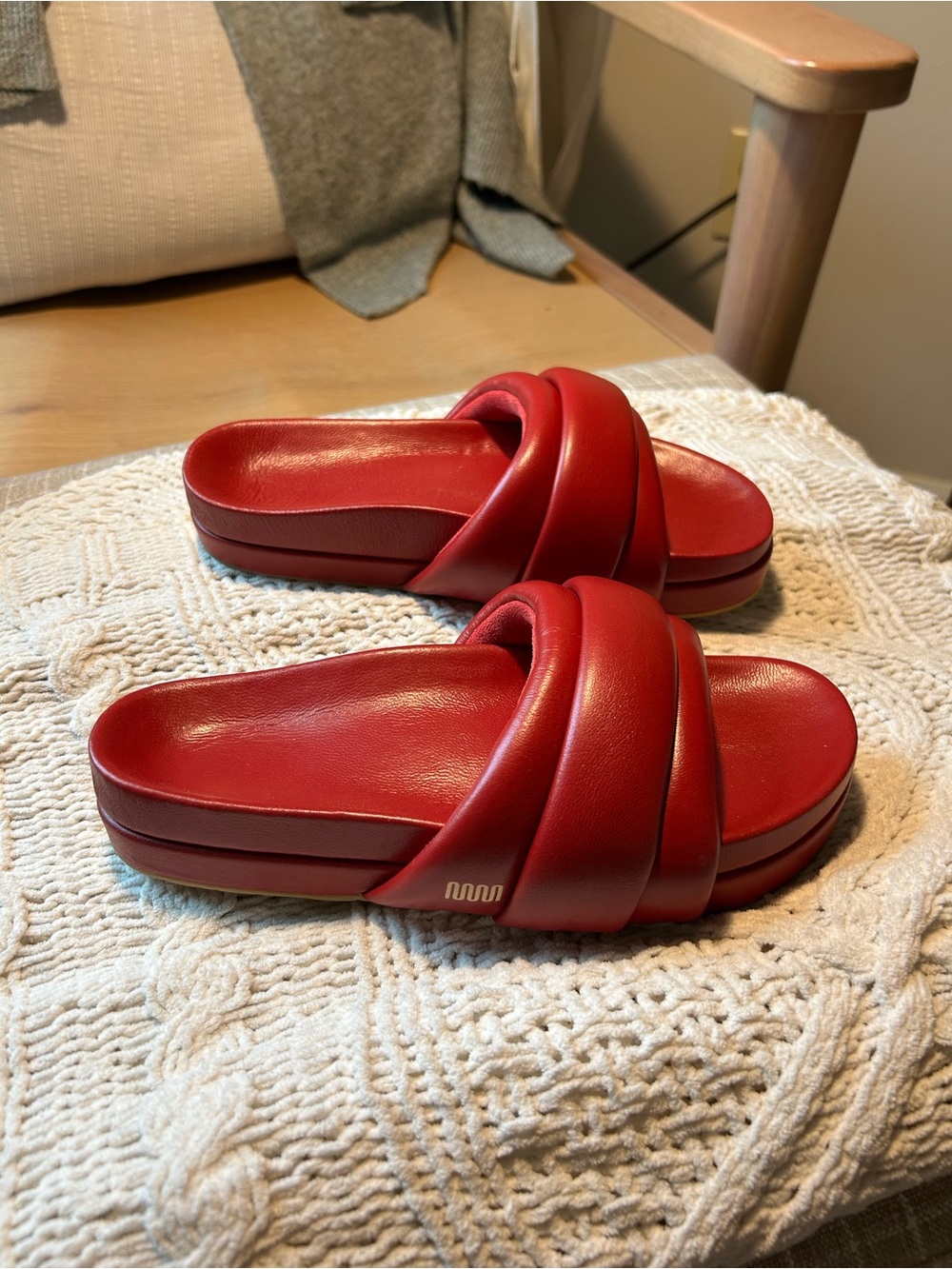 Commbi Red Padded Slide Sandals - Women